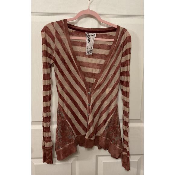 Anthropologie Scrapbook Striped Asymmetrical Hem Button Down Cardigan, M - Picture 1 of 5